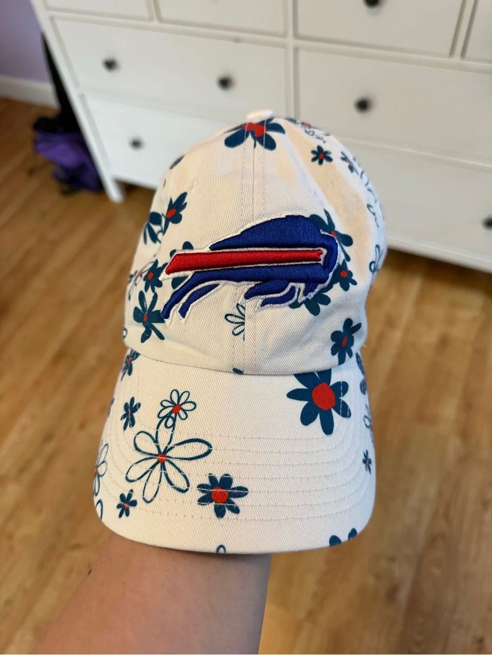 47 Brand White Kids Cap with Blue & Red Buffalo Logo and Floral Print
